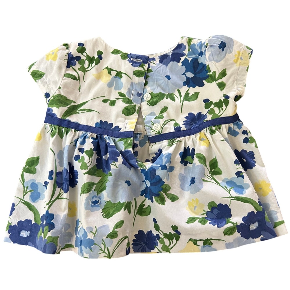 Gymboree Baby Girl Blue Floral Empire Waist Top Pintuck Bow 6-12 Months